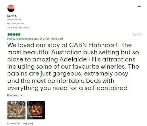 Guest review praising CABN Hahndorf
