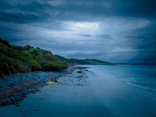 a beautiful coastal view of the shoreline on Kangaroo Island at dusk
