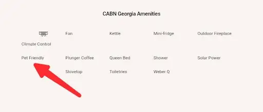 lineup of the amenities on offer at cabn georgia short-term accommodation in sa, including its pet friendliness